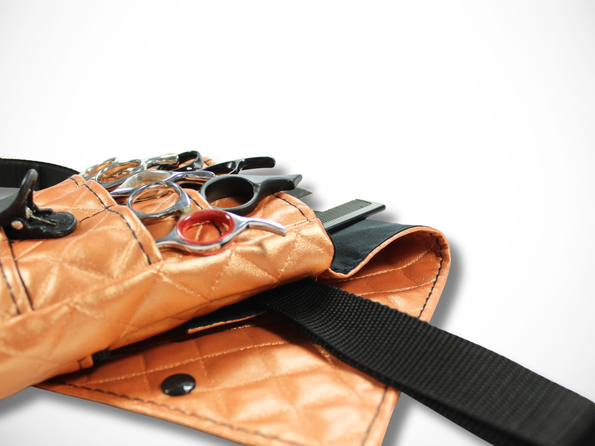 Friseurwerkzeugtasche aus gestepptem Kunstleder in Kupfer für Friseurscheren Friseurgürteltasche im Friseursalon