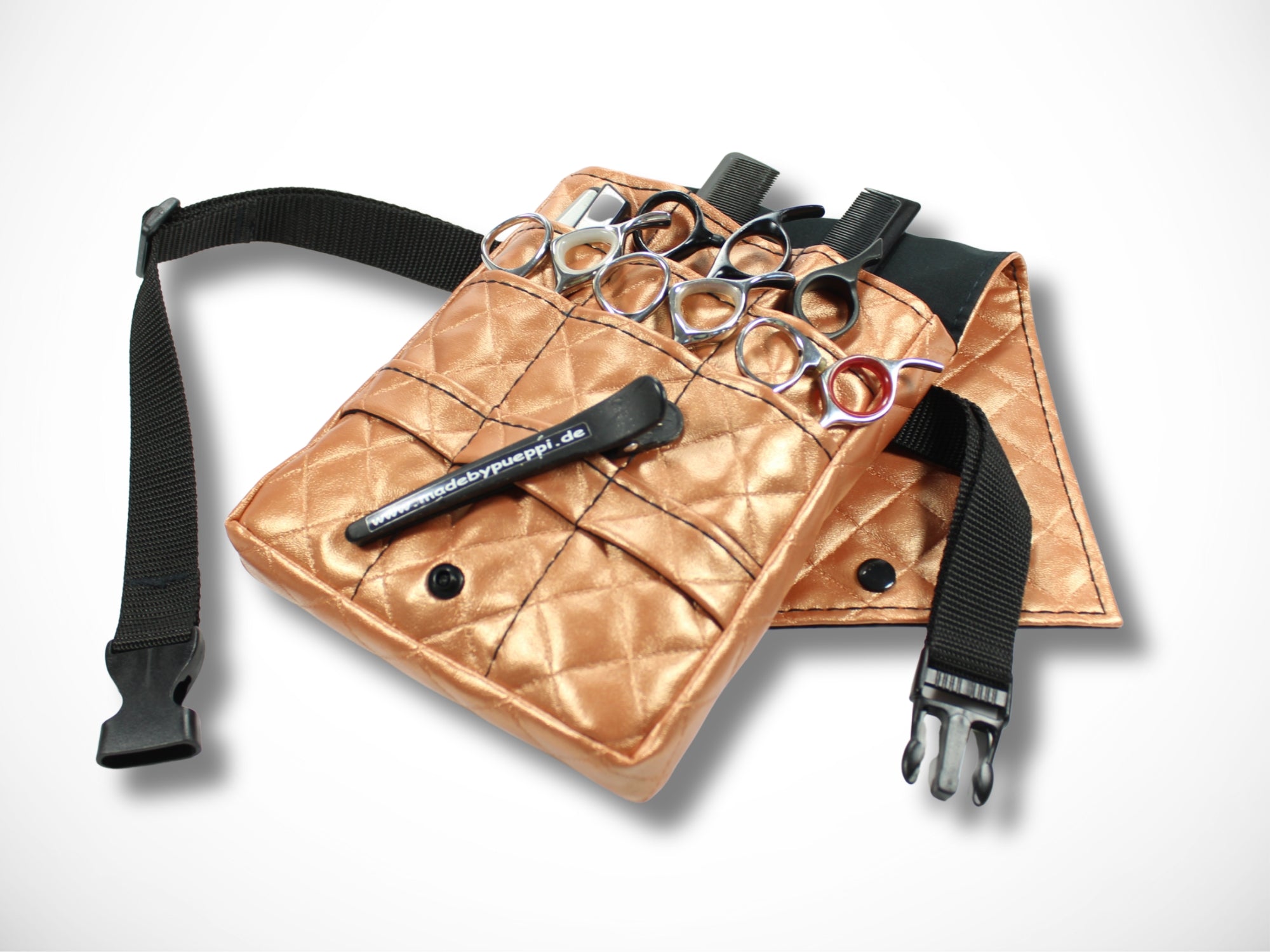 Friseurwerkzeugtasche aus gestepptem Kunstleder in Kupfer für Friseurscheren Friseurgürteltasche im Friseursalon