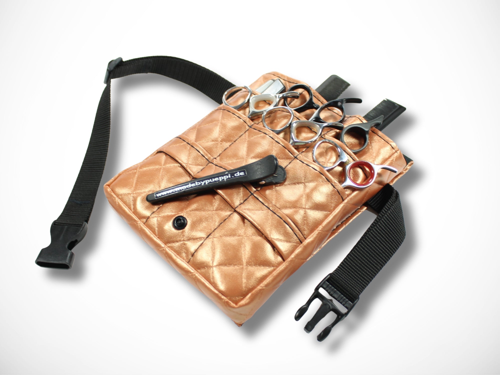 Friseurwerkzeugtasche aus gestepptem Kunstleder in Kupfer für Friseurscheren Friseurgürteltasche im Friseursalon
