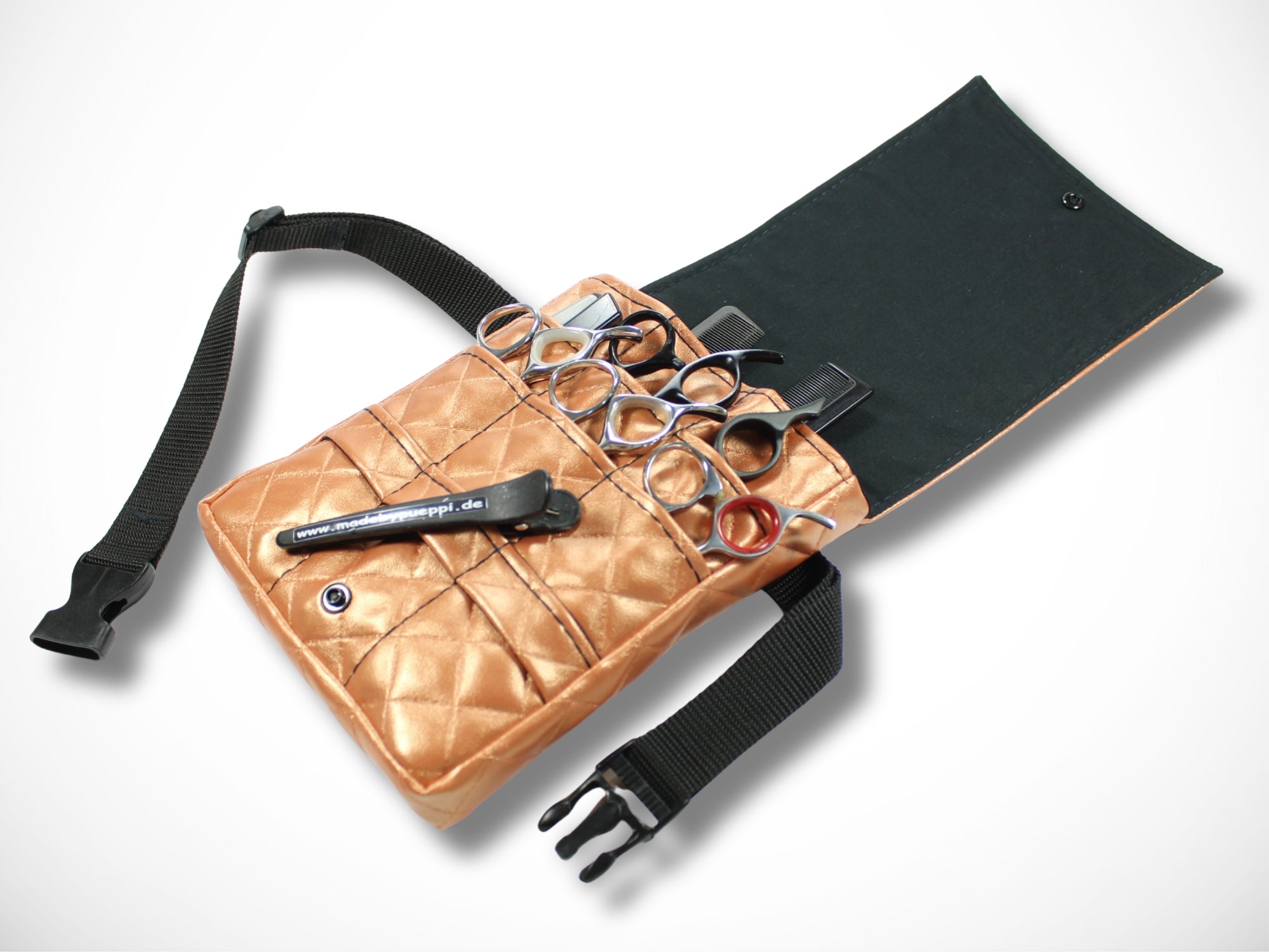 Friseurwerkzeugtasche aus gestepptem Kunstleder in Kupfer für Friseurscheren Friseurgürteltasche im Friseursalon