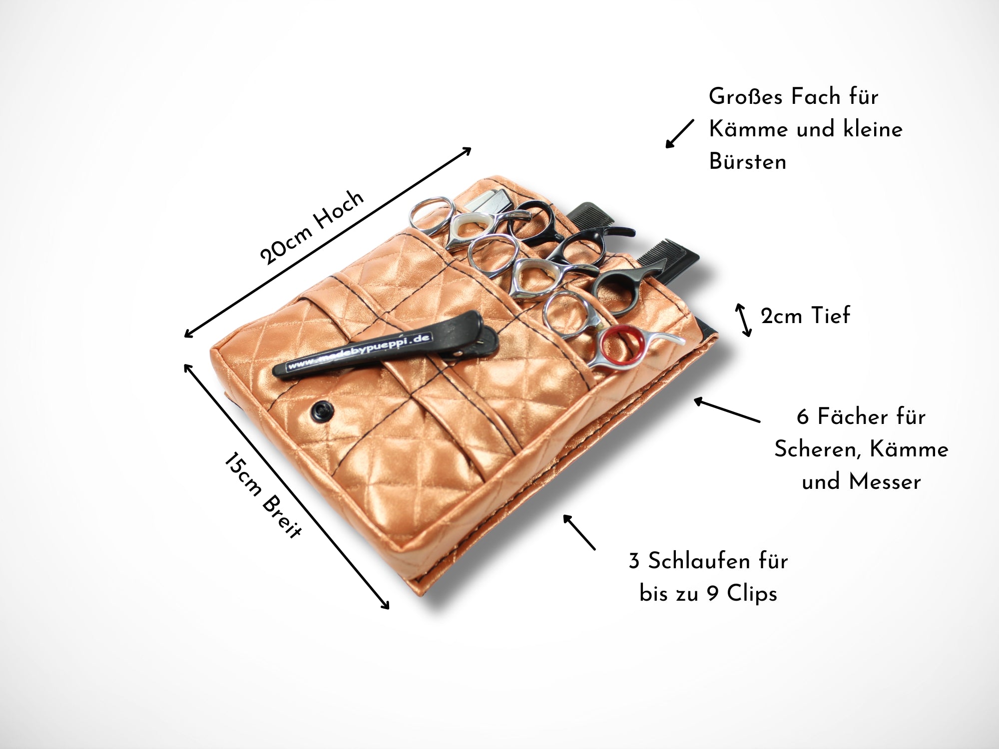 Friseurwerkzeugtasche aus gestepptem Kunstleder in Kupfer für Friseurscheren Friseurgürteltasche im Friseursalon