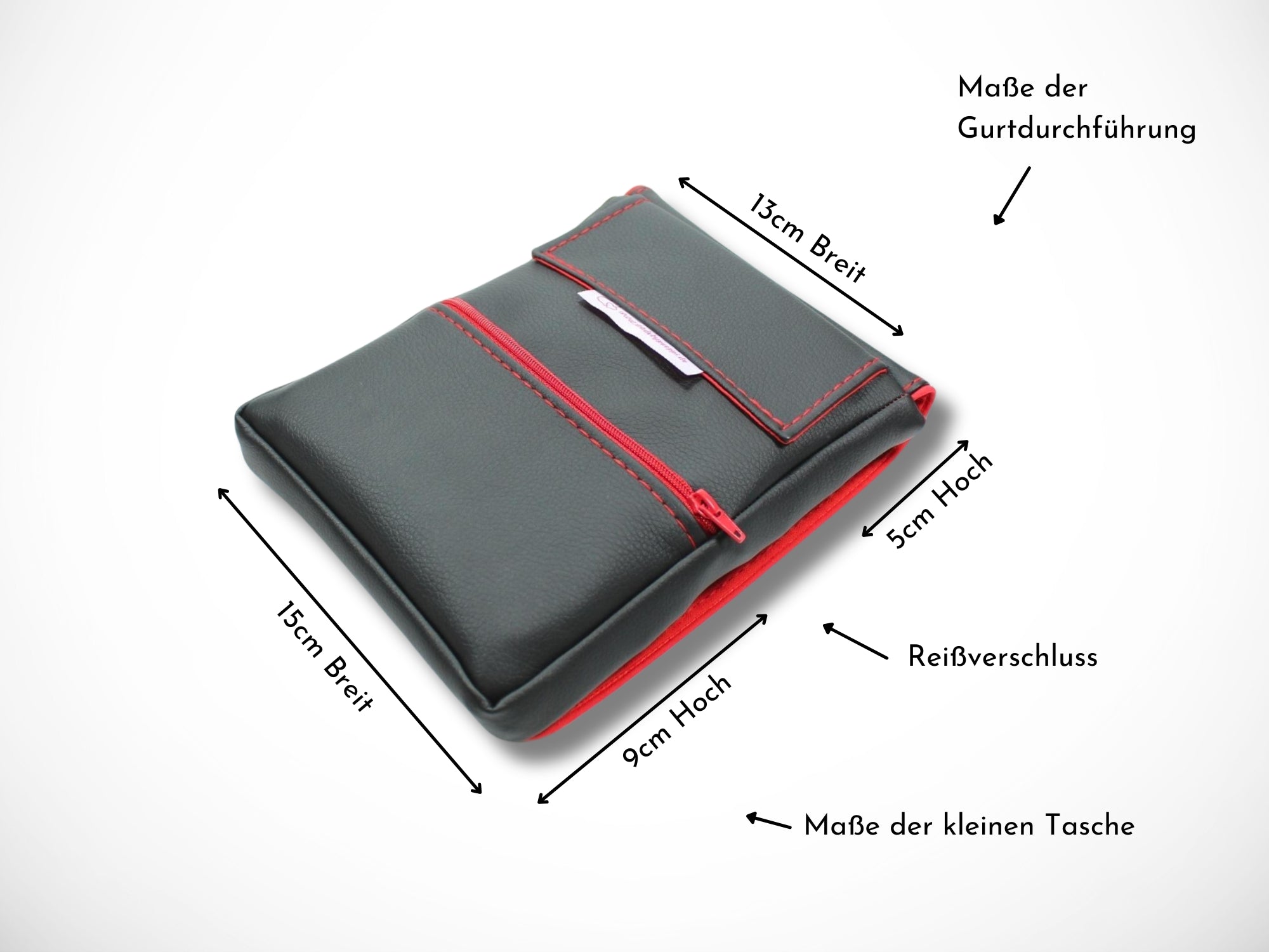 Friseurtasche aus schwarzem Kunstleder mit rotem Highlight für Friseurscheren und Friseurgürteltasche