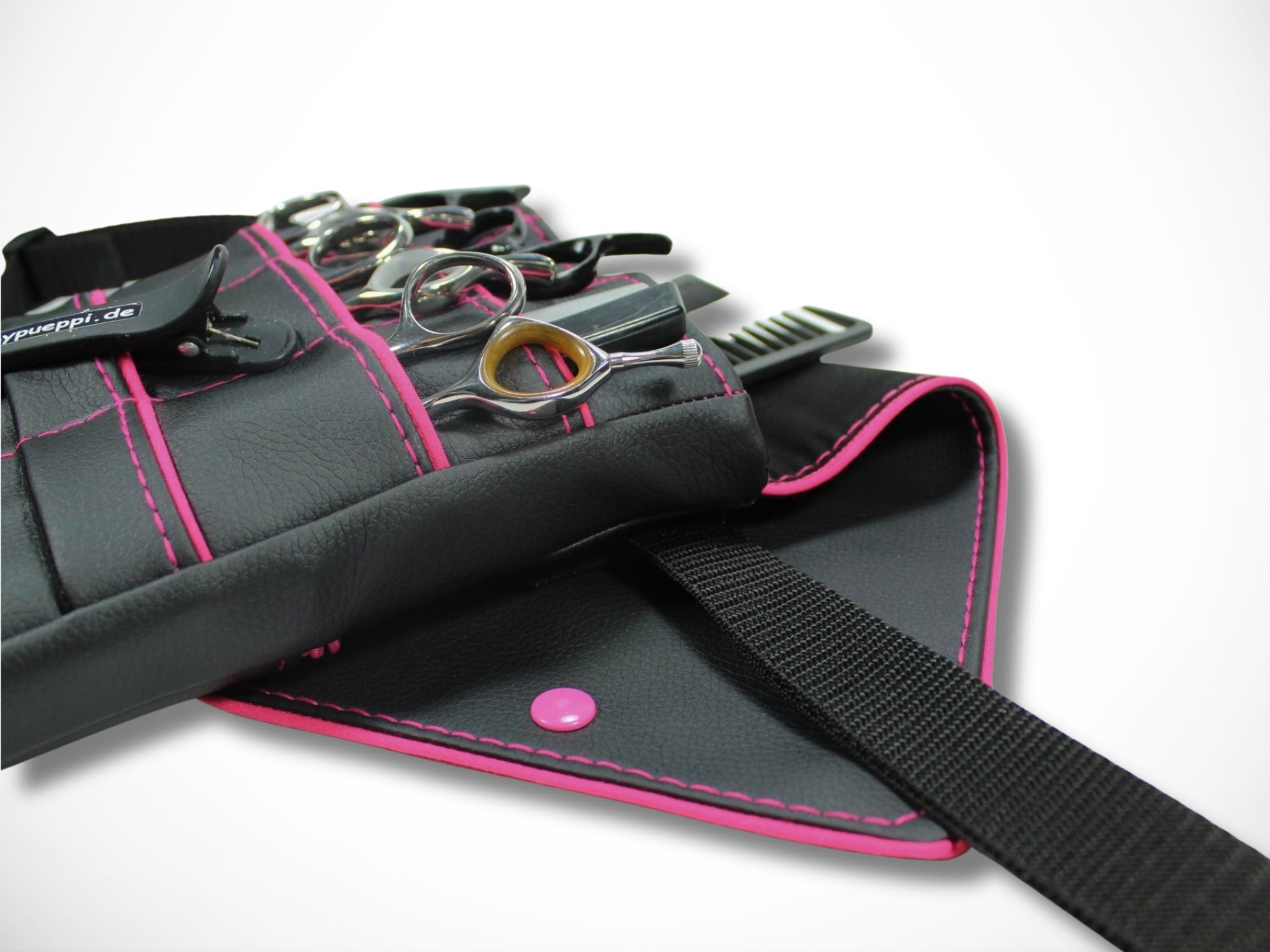 Friseur Scherentasche aus Kunstleder in schwarz mit Highlight in pink für Friseurscheren im Friseursalon