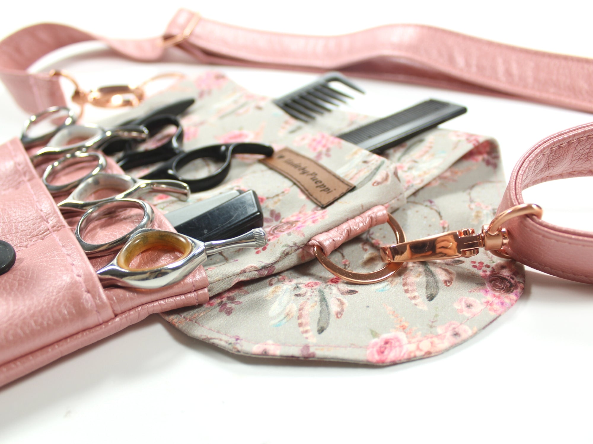 Elegante Friseur Werkzeugtasche in rosa und grau