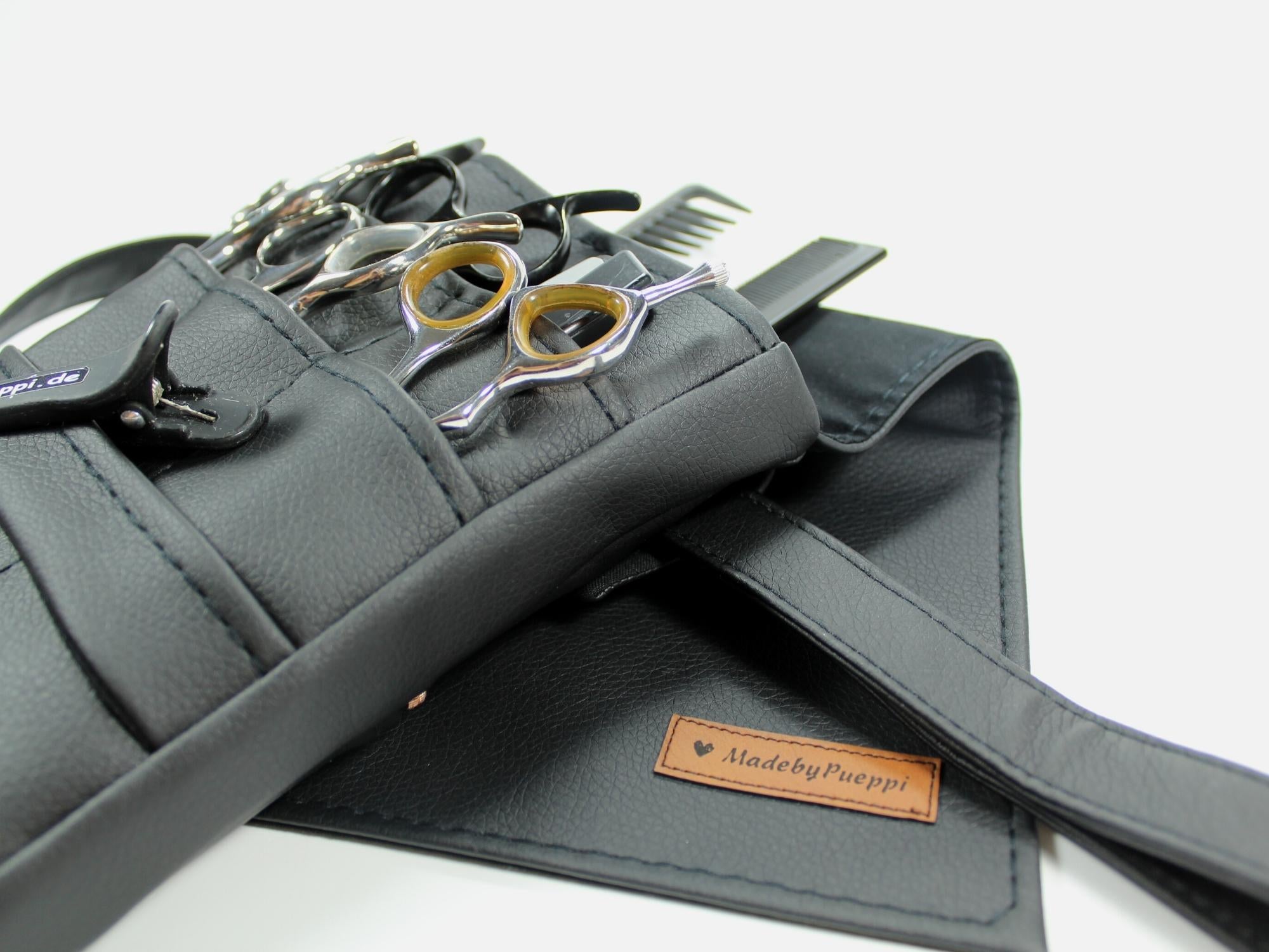 Elegante Friseur Werkzeugtasche in schwarz mit Rosegoldenen Metall Accessoires