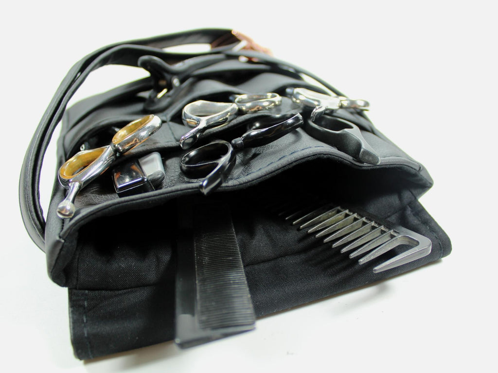 Elegante Friseur Werkzeugtasche in schwarz mit Rosegoldenen Metall Accessoires