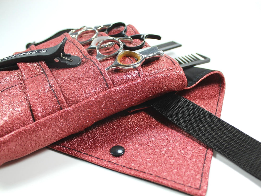 Glitzer Friseur Werkzeugtasche aus Kunstleder in matt rot