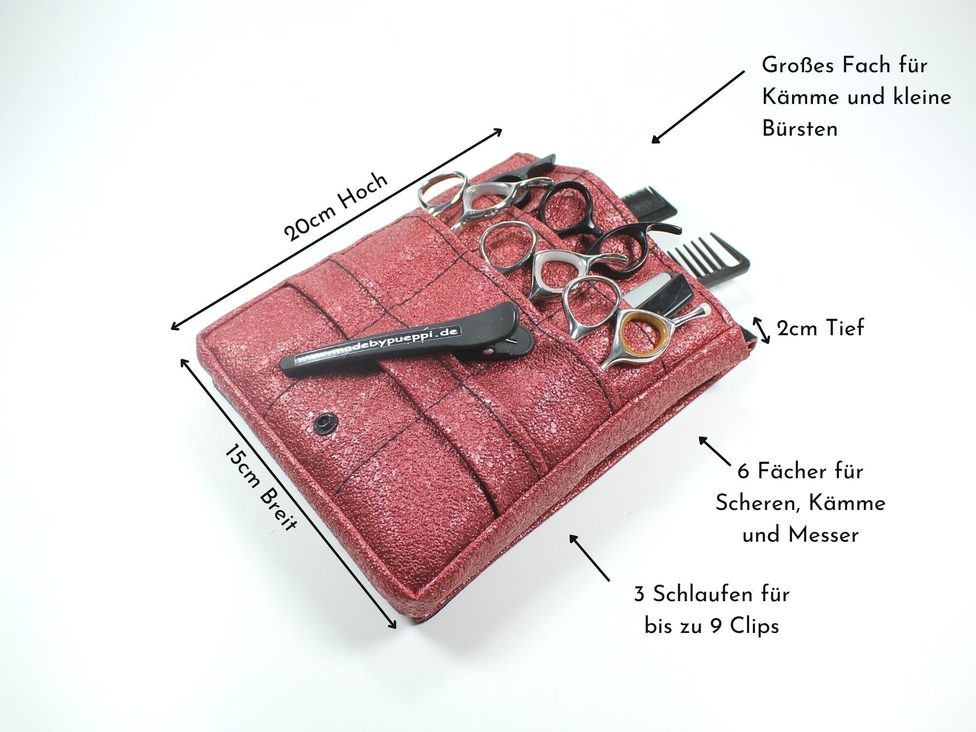 Glitzer Friseur Werkzeugtasche aus Kunstleder in matt rot