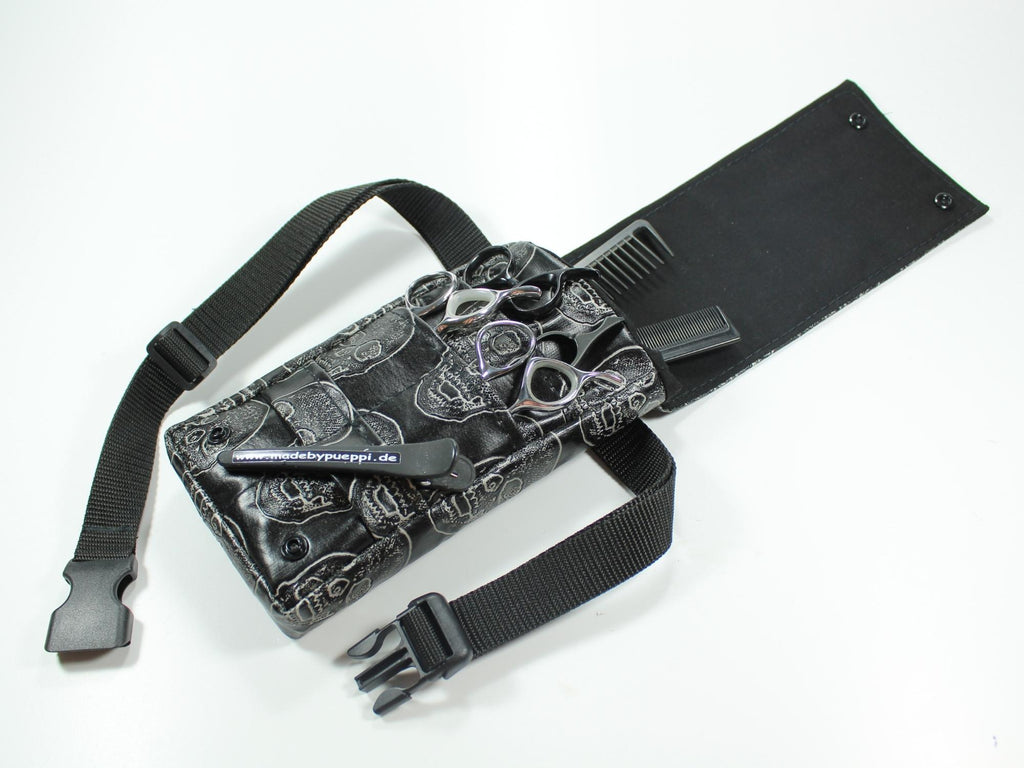 Kleine Totenkopf Friseur Werkzeugtasche mit Totenköpfen in schwarz