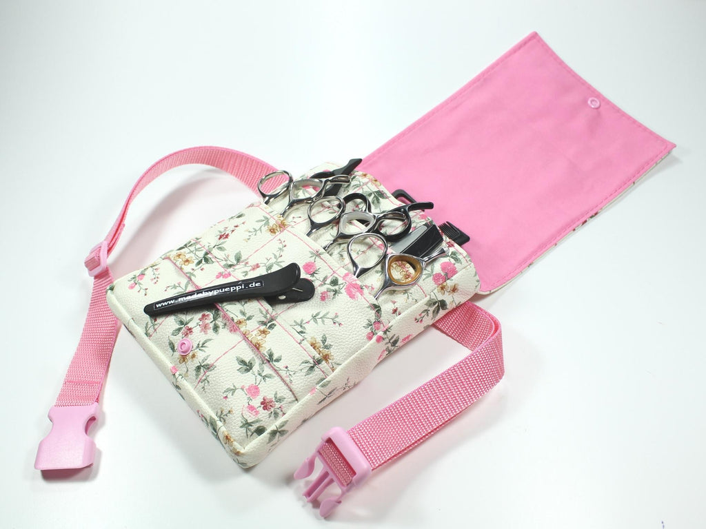 Kunstleder Friseur Werkzeugtasche mit Blumen Muster in rosa