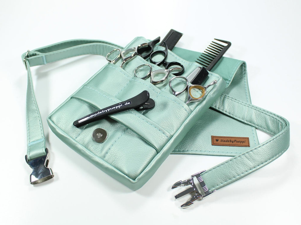 Friseur Werkzeugtasche in Eisblau aus Kunstleder mit Kunstleder Taschengurtband