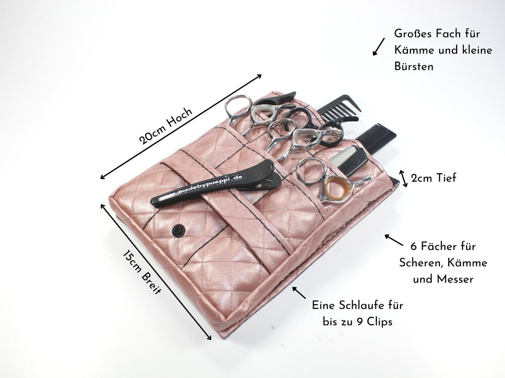Kunstleder Friseur Werkzeugtasche aus gestepptem Kunstleder in Rose' und schwarz