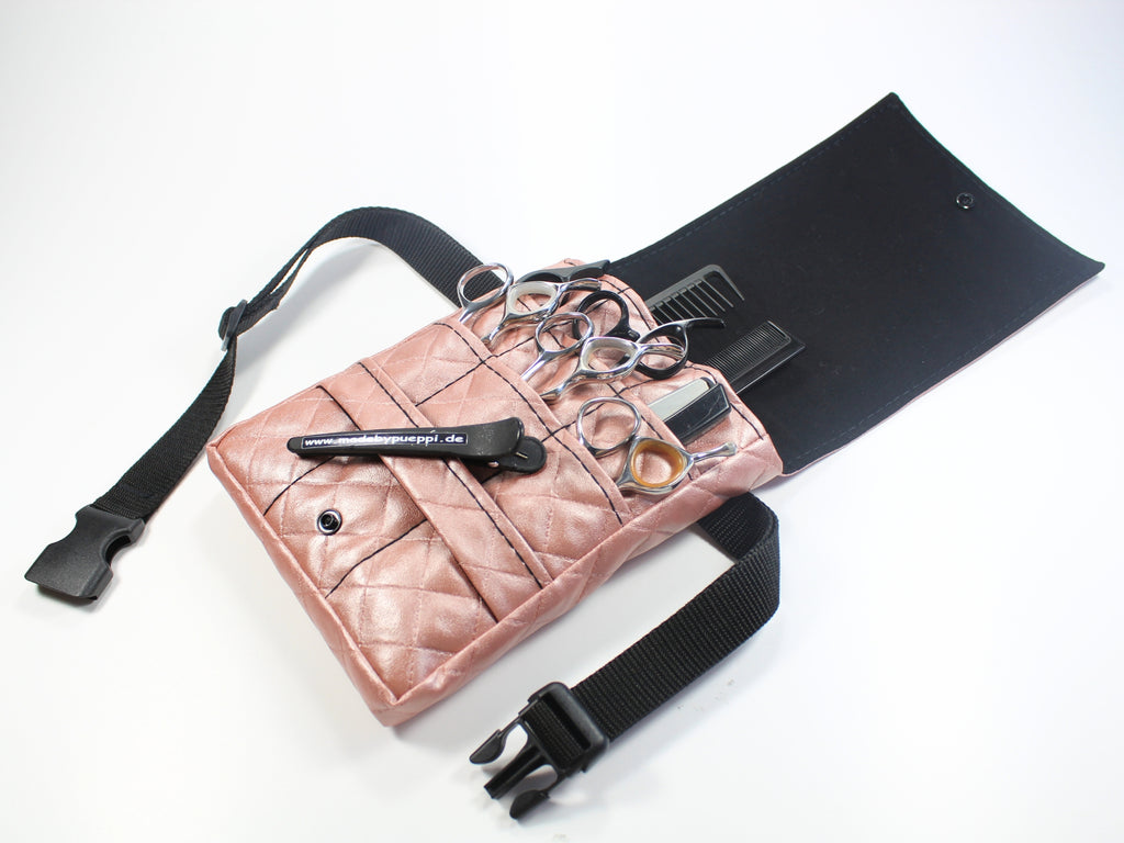 Kunstleder Friseur Werkzeugtasche aus gestepptem Kunstleder in Rose' und schwarz