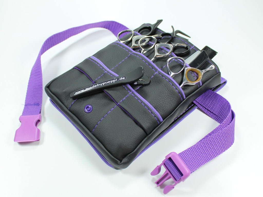 Kunstleder Friseur Werkzeugtasche in schwarz mit lila Highlight