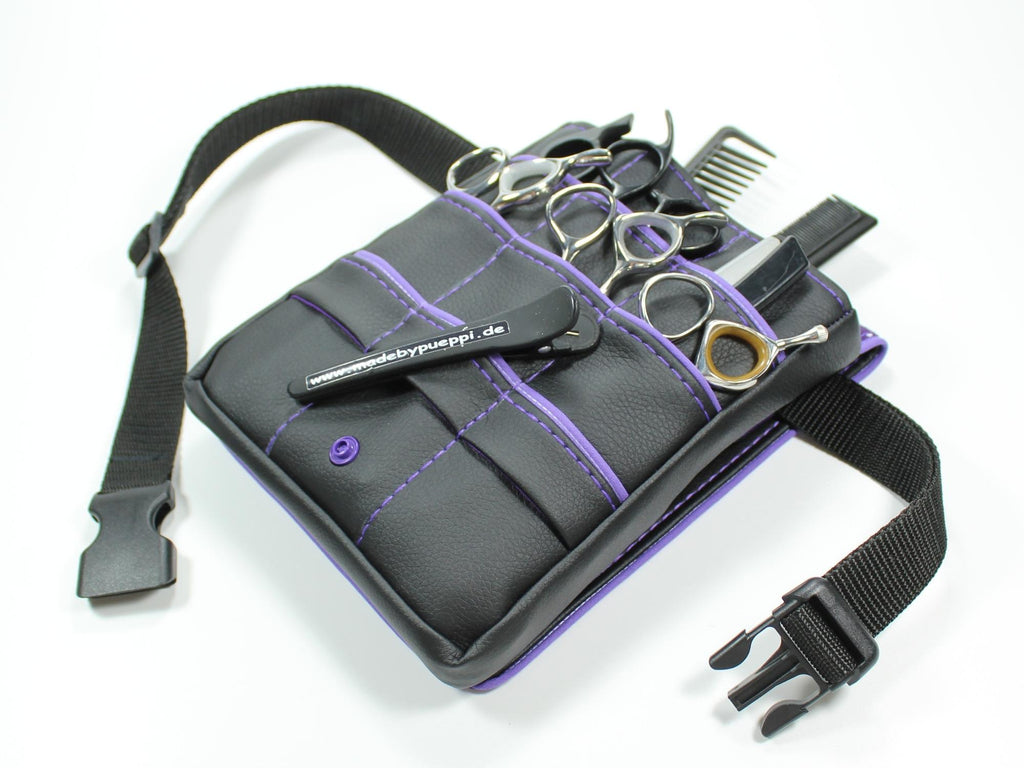 Kunstleder Friseur Werkzeugtasche in schwarz mit lila Highlight