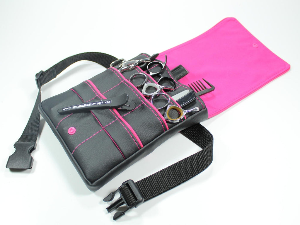 Kunstleder Friseur Werkzeugtasche in schwarz mit pinkem Highlight