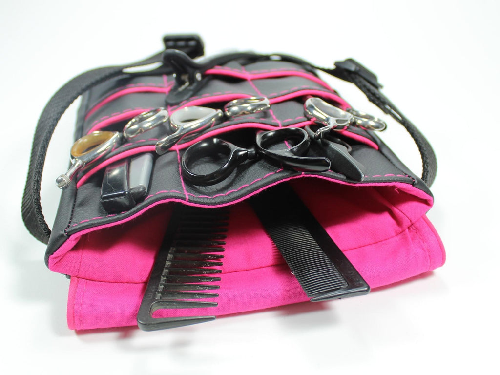 Kunstleder Friseur Werkzeugtasche in schwarz mit pinkem Highlight