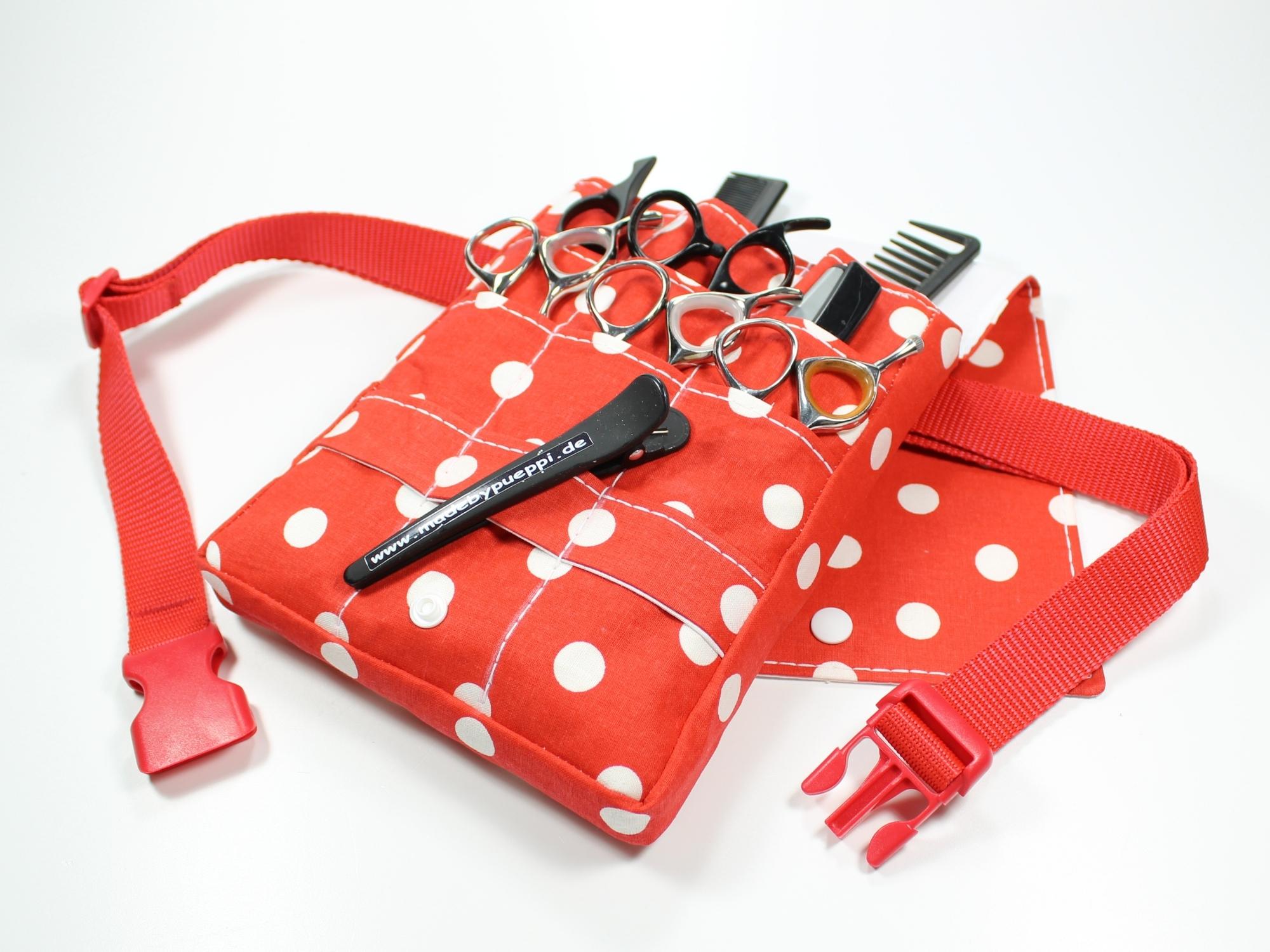 Punkte Friseur Werkzeugtasche in rot mit weißem Innenstoff