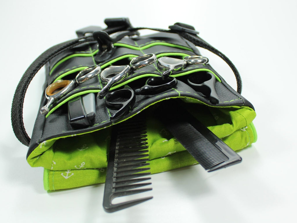 Kunstleder Friseur Werkzeugtasche in Schwarz mit grünem Anker Stoff