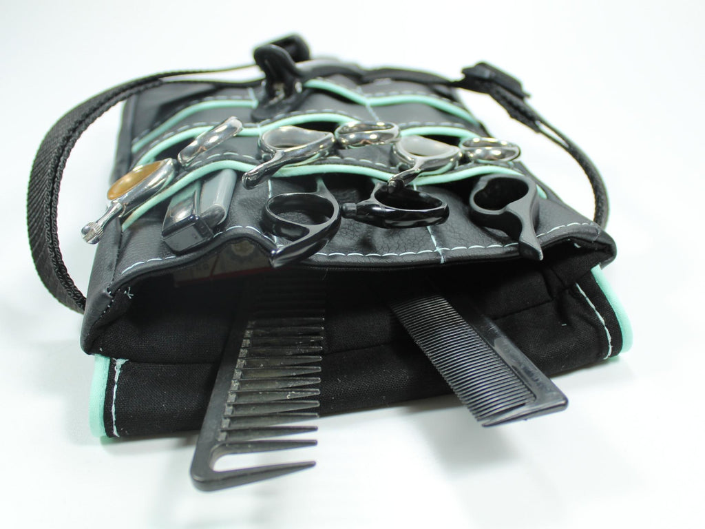 Kunstleder Friseur Werkzeugtasche in schwarz mit mint Farbigem Highlight