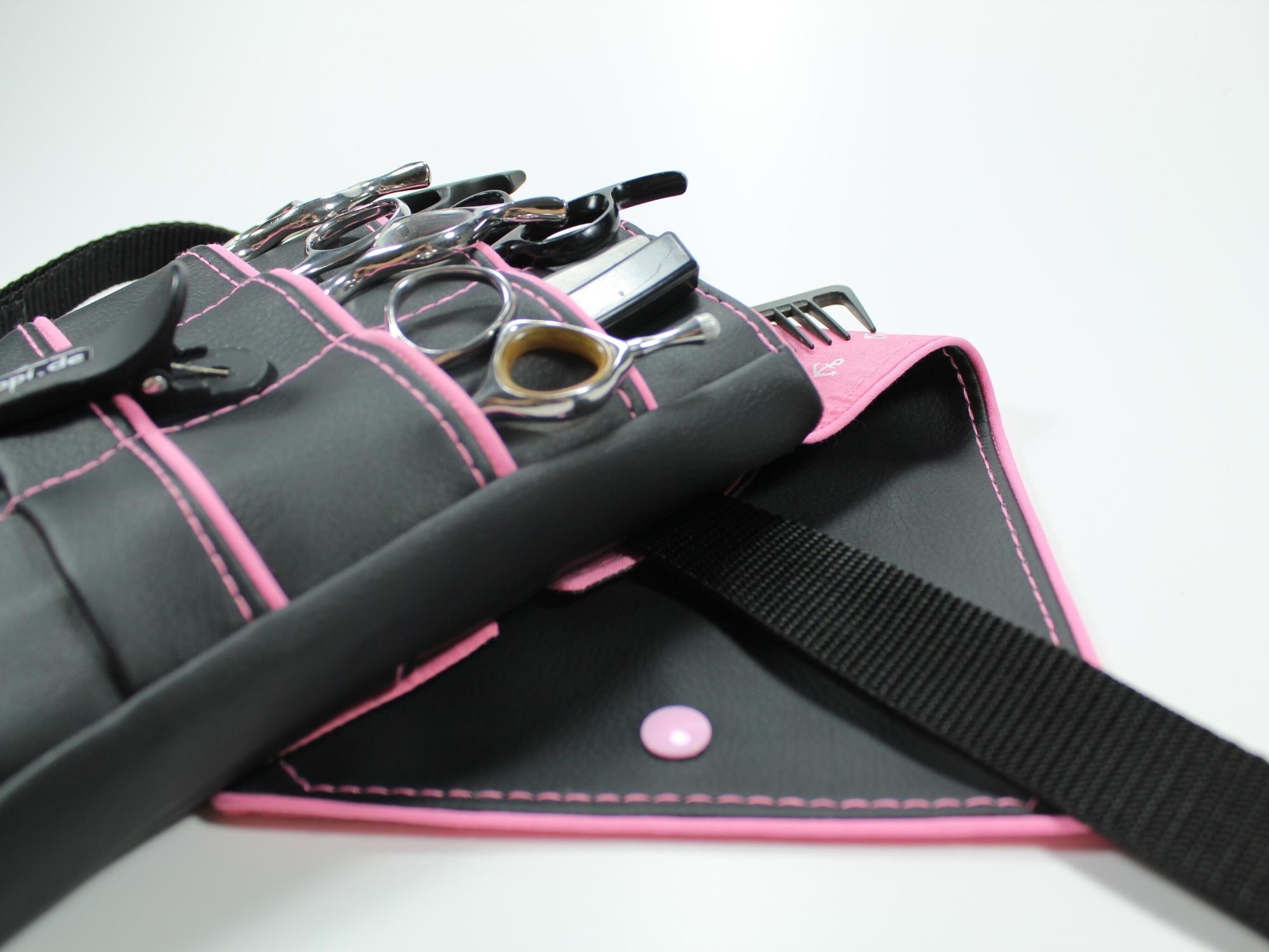 Kunstleder Friseur Werkzeugtasche in schwarz mit rosa Highlight