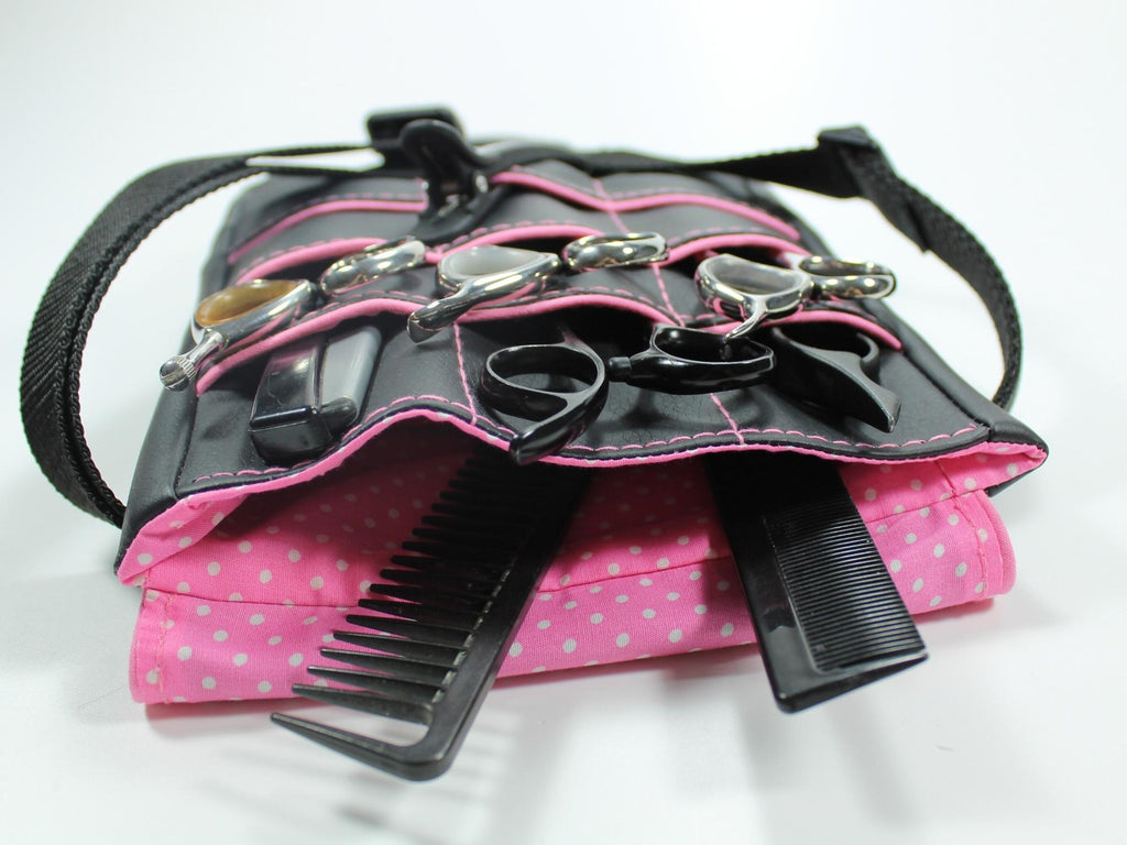 Kunstleder Friseur Werkzeugtasche in schwarz mit rosa Highlight