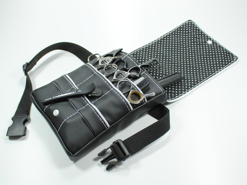 Kunstleder Friseur Werkzeugtasche in schwarz mit weißem Highlight