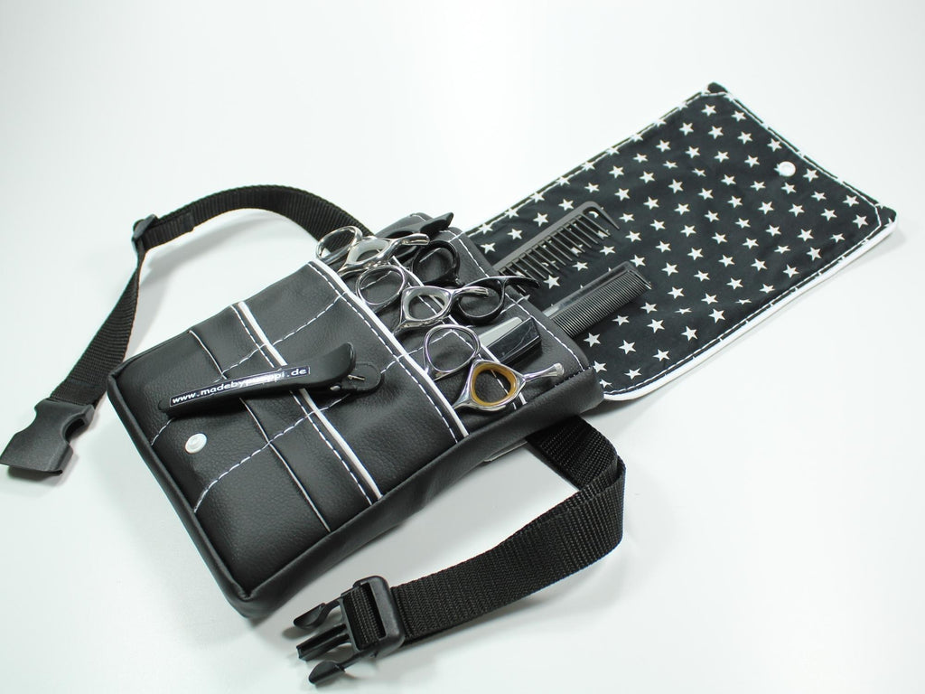 Kunstleder Friseur Werkzeugtasche in schwarz mit weißem Highlight