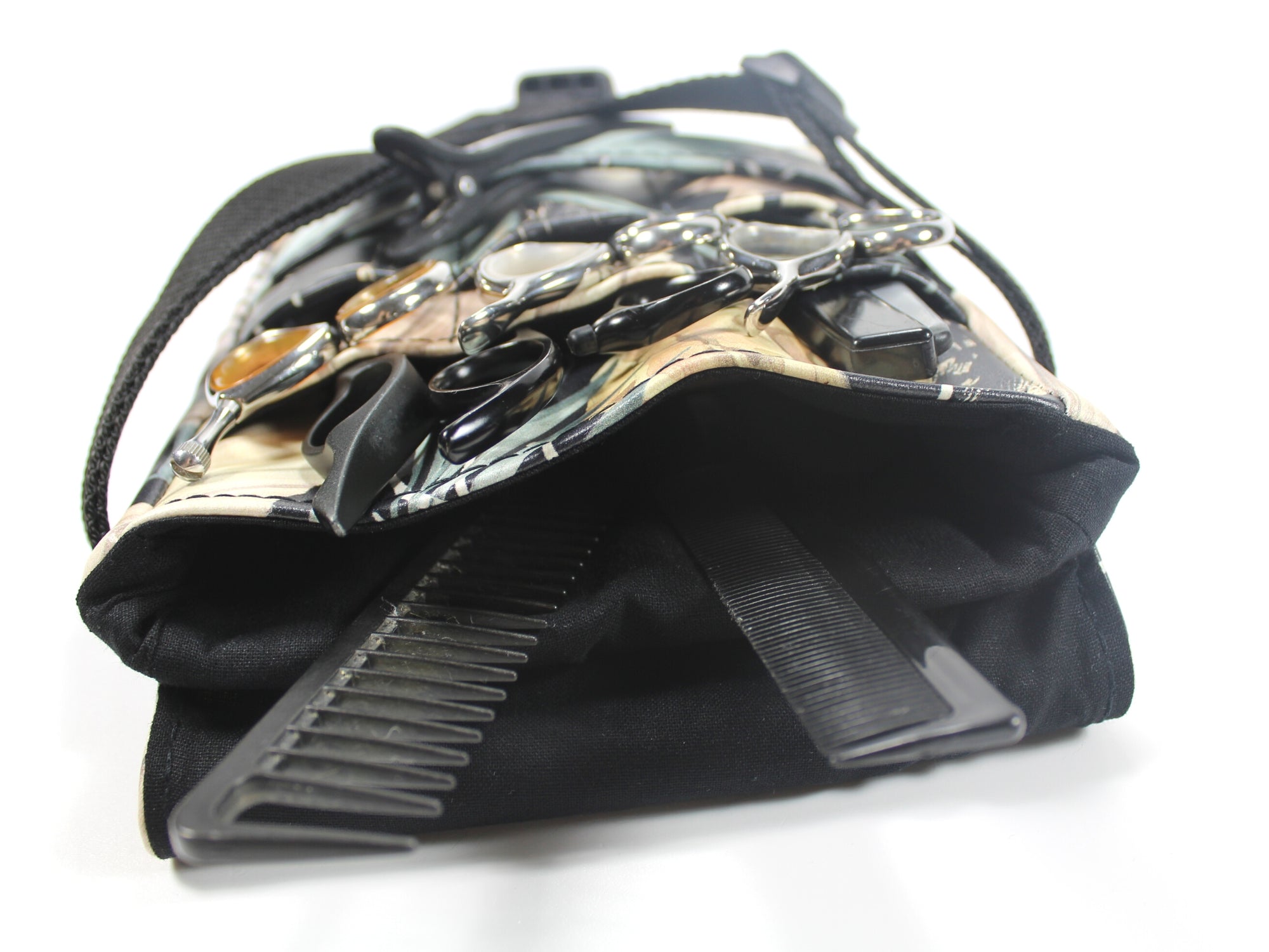 Kunstleder Friseur Werkzeugtasche in schwarz mit Blätter Motiven