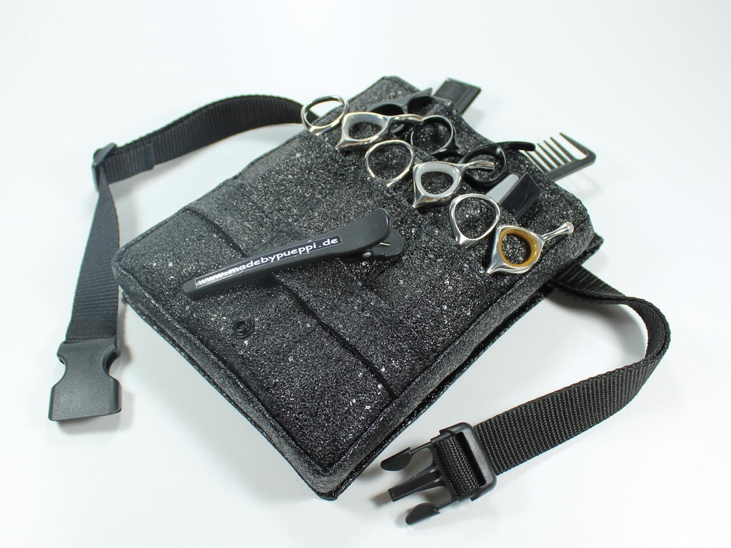 Glitzer Friseur Werkzeugtasche aus Kunstleder in schwarz