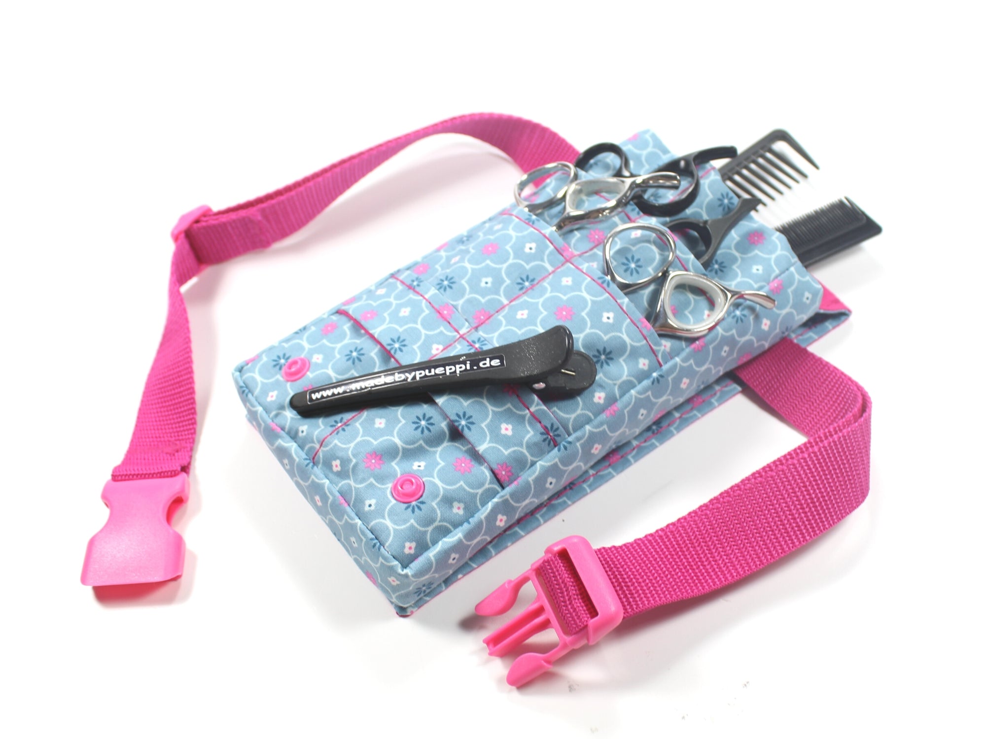 Blumen Friseur Werkzeugtasche in blau und pink