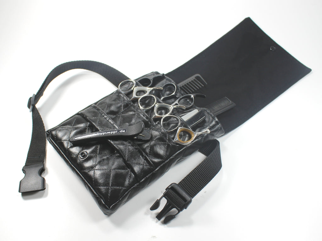 Friseur Werkzeugtasche aus gestepptem Kunstleder in schwarz