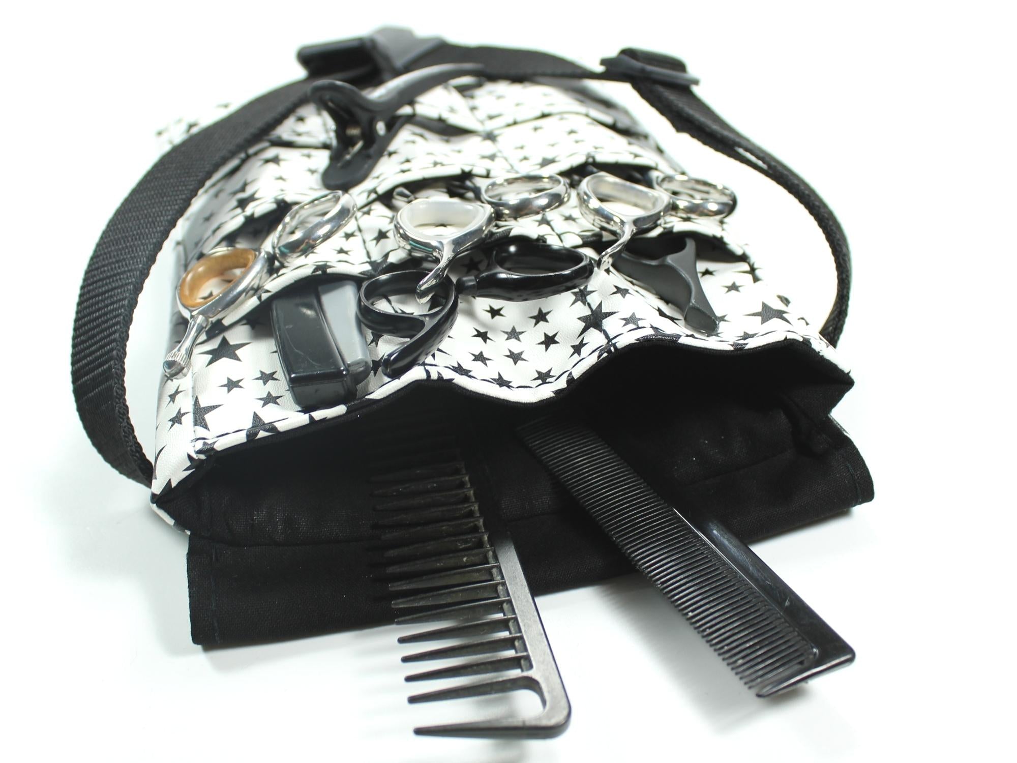 Kunstleder Friseur Werkzeugtasche in weiß mit schwarzen Sternen